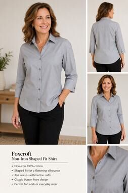 Foxcroft Non Iron Shaped Fit Gray Button Front Shirt Women’s Size 10 Cotton